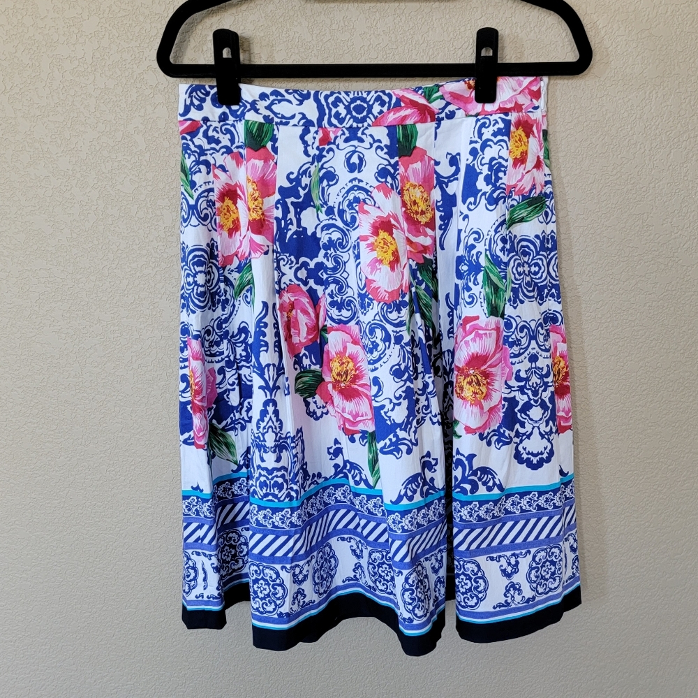 NWT Talbots Peony-Print Pleated Skirt, Size 6